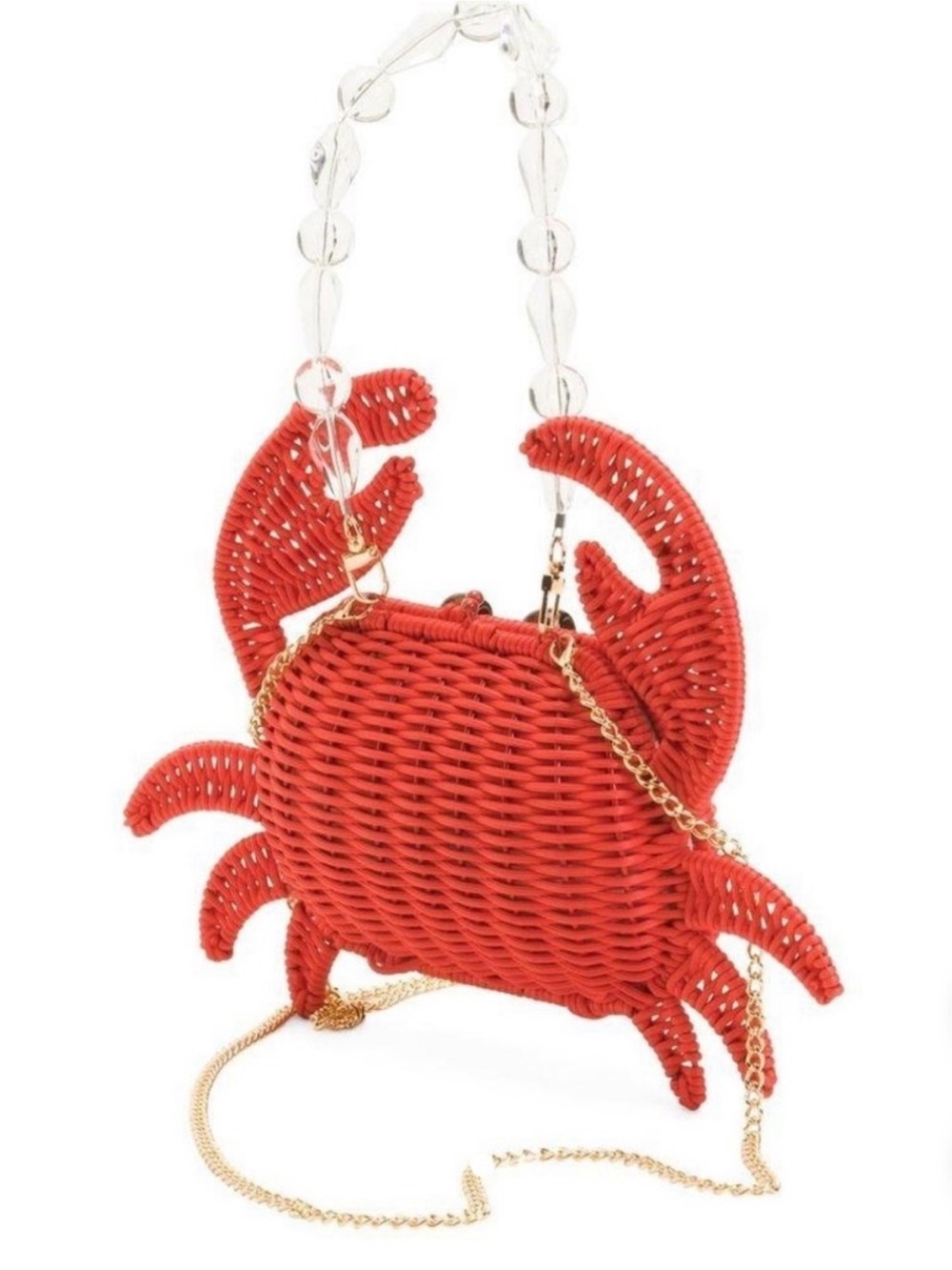 Tommy Bahama VIRAL Crab Red Wicker  Crossbody Bag Beaded Handle & Gold Chain - Picture 5 of 12